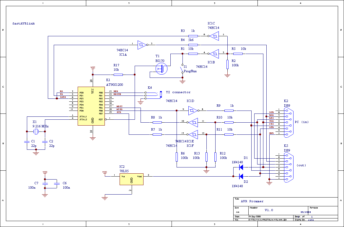 [Electrical Schematic of fastAVRlink Cable]